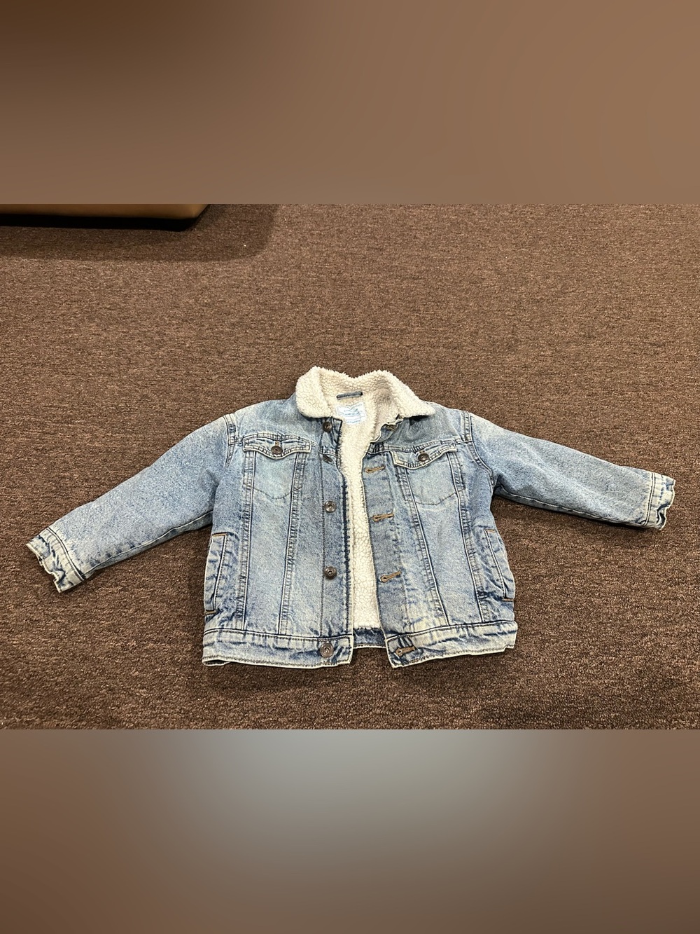 Primark kids 6-7years distressed trucker Blue Sherpa-Lined  Denim Jacket EUC!